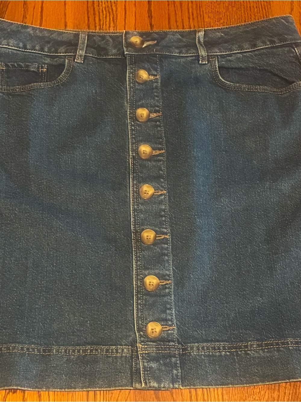 LOFT Dark Blue Button-Front Denim A-Line Skirt